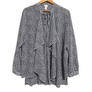 CHICO'S Leopard Print‎ Blouse Top X-Large Sheer 3 Capsule Wardrobe Unique